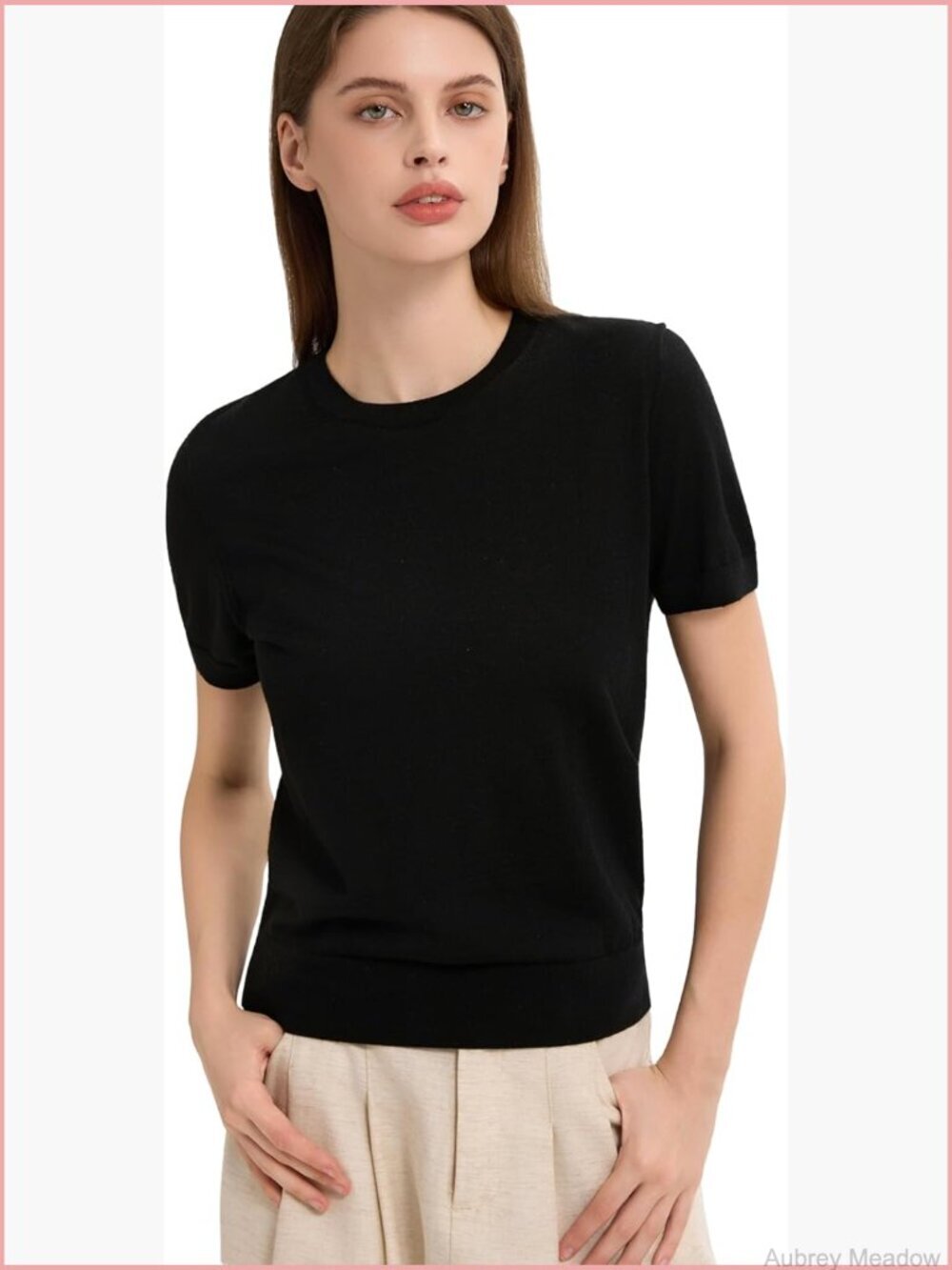 100% Merino Wool Short Sleeve Sweater, 120s Extra-Fine Lightweight Pullover